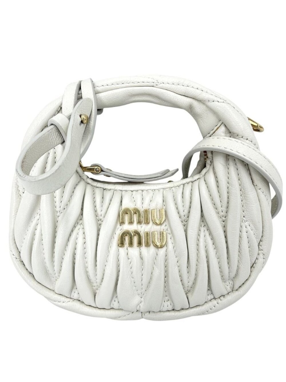 Miu Miu Shoulder Bag Wonder Matelasse Hobo Crossbody Leather White Gold